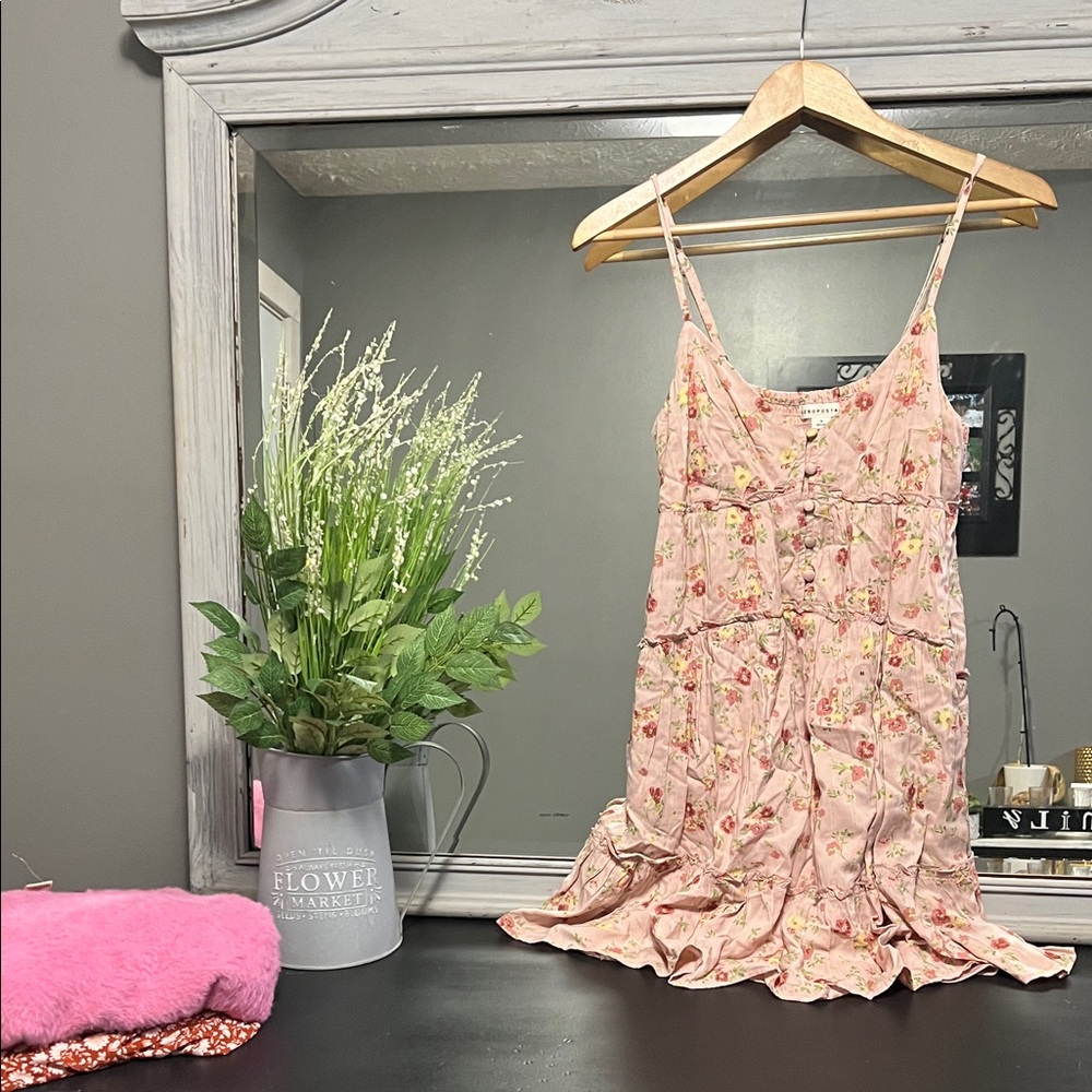 Aeropostale Pink Floral Ruffle Button Dress